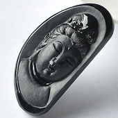 冰种墨翠缅甸翡翠A货观音头挂件