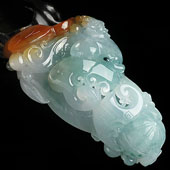 冰种红黄翡飘花缅甸翡翠A货事事如意挂件/手玩件