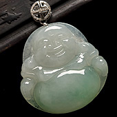 糯冰种翠色缅甸翡翠A货玉佛挂件