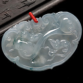 冰种飘花缅甸翡翠A货如意锁挂件