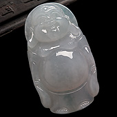 糯冰种略飘花缅甸翡翠A货玉佛挂件