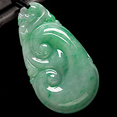 糯冰种翠色缅甸翡翠A货如意寿挂件