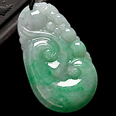 糯冰种翠色缅甸翡翠A货如意寿挂件