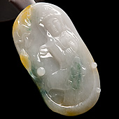 糯冰种三彩缅甸翡翠A货观音挂件