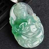 冰种飘翠缅甸翡翠A货观音挂件