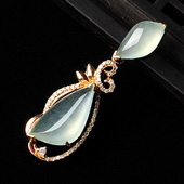 冰种淡晴水缅甸翡翠A货镶玫瑰金水滴胸坠（真钻）