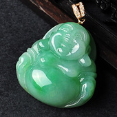 糯冰种翠色缅甸翡翠A货玉佛挂件