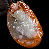 糯冰种红黄翡缅甸翡翠A货福寿如意挂件