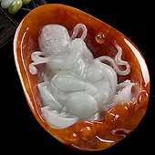 糯冰种红黄翡缅甸翡翠A货莲花童子挂件
