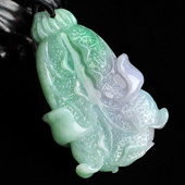 糯冰种春带彩缅甸翡翠A货白菜挂件