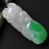 冰种淡春带彩缅甸翡翠A货福寿如意挂件