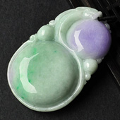 糯冰种春带彩缅甸翡翠A货福寿如意挂件