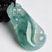 冰种飘花缅甸翡翠A货龙如意挂件