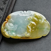 糯冰种黄加绿缅甸翡翠A货如意挂件