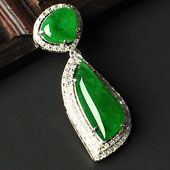 冰种阳绿缅甸翡翠A货镶白金胸坠（真钻）