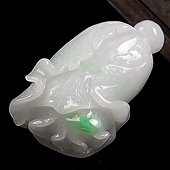 糯冰种飘翠缅甸翡翠A货白菜挂件