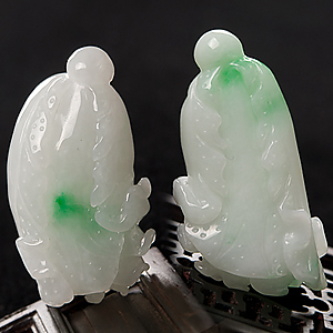 糯冰种飘翠缅甸翡翠A货白菜挂件（一对）