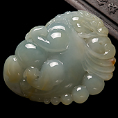 糯冰种晴水带淡黄翡缅甸翡翠A货龙吐珠挂件