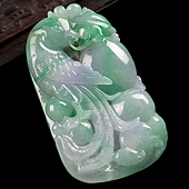 糯冰种春带彩缅甸翡翠A货凤凰如意挂件
