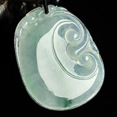 冰种飘花缅甸翡翠A货如意挂件