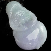 糯冰种春带彩缅甸翡翠A货灵猴献寿挂件