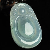 冰种淡晴水缅甸翡翠A货双龙如意挂件