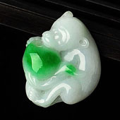 糯冰种飘翠缅甸翡翠A货灵猴献寿挂件