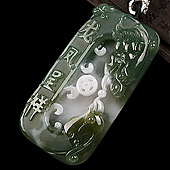 糯冰种青色缅甸翡翠A货龙凤呈祥挂件