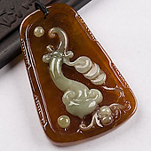 冰种褐红翡缅甸翡翠A货如意牌挂件