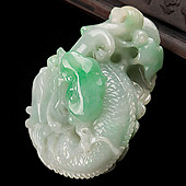 糯冰种飘翠缅甸翡翠A货龙如意挂件