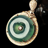 冰种飘花缅甸翡翠A货镶玫瑰金平安扣胸坠（真钻）