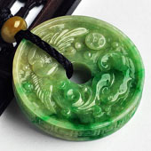 糯冰种黄加绿缅甸翡翠A货凤如意挂件