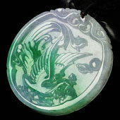 糯冰种淡春带彩缅甸翡翠A货凤如意挂件