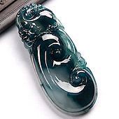 冰种飘蓝花缅甸翡翠A货貔貅如意挂件