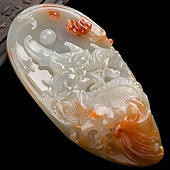糯冰种飘红花缅甸翡翠A货龙凤呈祥挂件