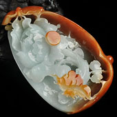 糯冰种红黄翡缅甸翡翠A货蝶恋花挂件/手玩件