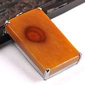 糯冰种红黄翡缅甸翡翠A货镶银天眼牌胸坠