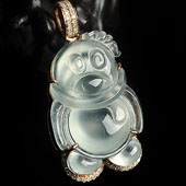 玻璃种缅甸翡翠A货镶玫瑰金QQ胸坠（真钻）