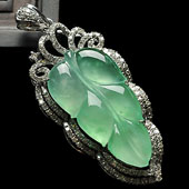 冰玻种绿晴水缅甸翡翠A货镶白金金枝玉叶胸坠（真钻）