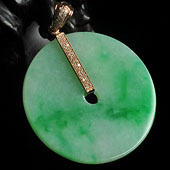 糯冰种翠色缅甸翡翠A货镶玫瑰金平安扣胸坠（真钻）