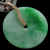 糯冰种翠色缅甸翡翠A货平安扣镶玫瑰金平安扣胸坠（真钻）