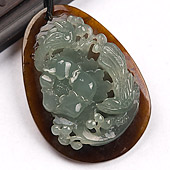 糯冰种褐翡缅甸翡翠A货富贵花开挂件