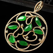 （超值推荐）冰种帝王绿缅甸翡翠A货镶玫瑰金花团锦簇胸坠（真钻）