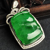 冰种阳绿缅甸翡翠A货镶白金节节高胸坠（真钻）