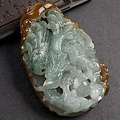 冰种褐翡飘花缅甸翡翠A货大展宏图挂件