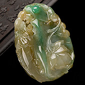 冰种黄加绿缅甸翡翠A货年年有余挂件