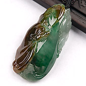 糯冰种褐翡飘翠缅甸翡翠A货蝙蝠如意挂件