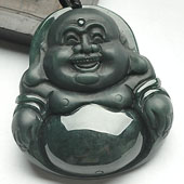 糯冰种墨翠缅甸翡翠A货玉佛挂件