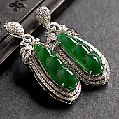 冰种深绿缅甸翡翠A货镶白金四季豆胸坠（单价）（真钻）