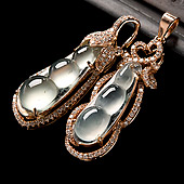 冰玻种缅甸翡翠A货镶玫瑰金四季豆胸坠（单价）（真钻）